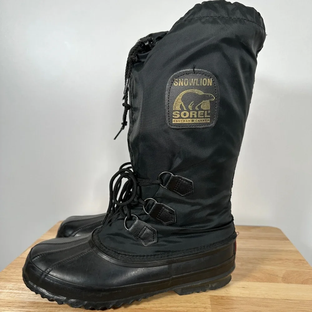 Vintage Black Sorel Snowlion Winter Boots Waterproof Nylon Rubber Canada Women 9 - Picture 3 of 11